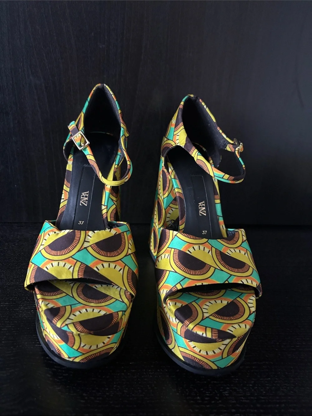 Zara Multicolor Yellow, Green & Brown Platform Sandals